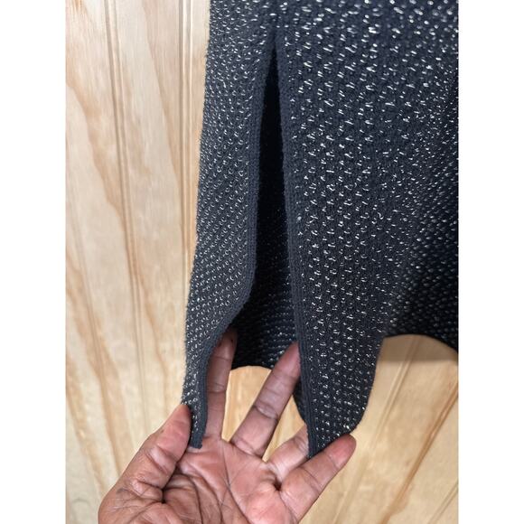 Zara Black Silver Metallic Knit Open Cardigan Size Small Long Pockets Side Slits - Picture 5 of 8